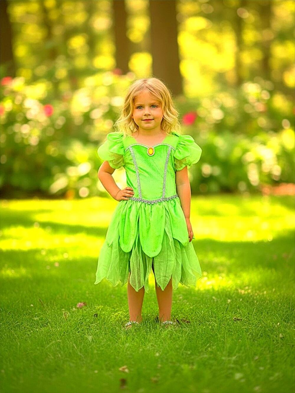 Disney Tinker Bell Fairy Costume Dress Green Velvet Girls Size 7-8- No Wings